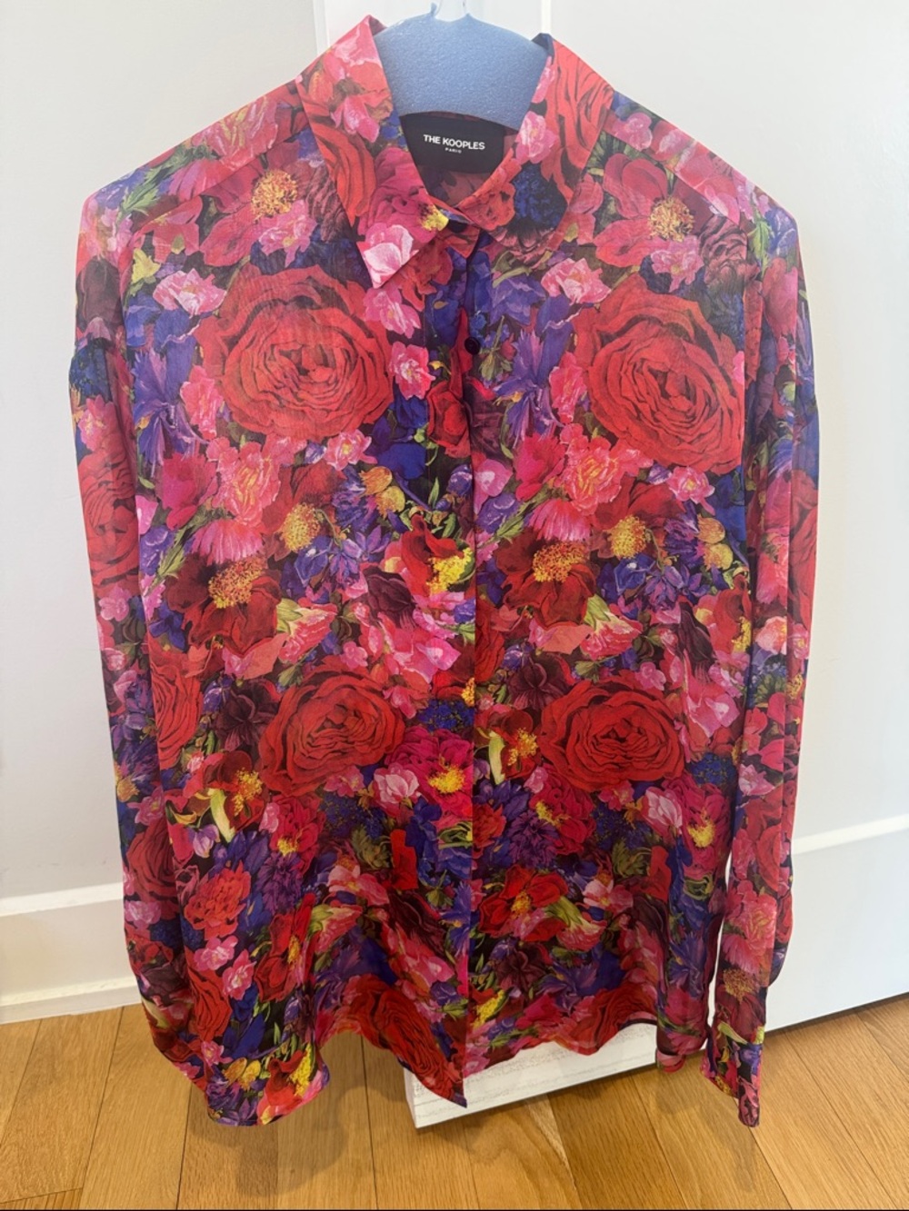 The Kooples Red & Purple Floral Button-Down silk blouse